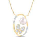 1/5CTW-DIA CN 6.5MM-PEARL BUTTERFLY NECKLACE (18 INCH)